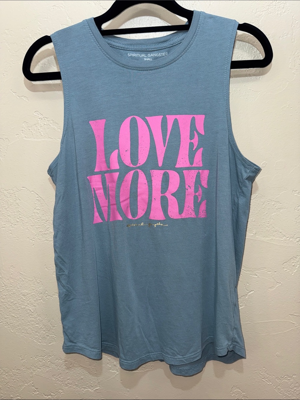 Spiritual Gangster Love More Graphic Muscle Tank Blue Pink Size S